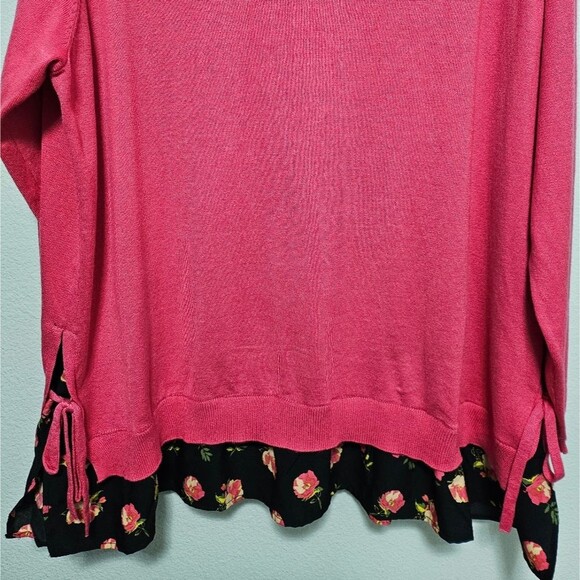 Terra & Sky Mixed Media Longline Layered Knit V Neck Blouse Tie Sides Plus Sz 2X - Picture 5 of 11